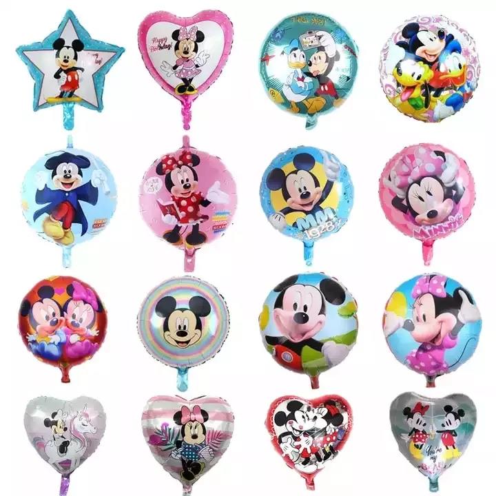 Wholesal 18 Inch Cartoon Character Round Star Heart Minnie Mickey Foil Balloon Decoration Globos Kids Inflatable Toys